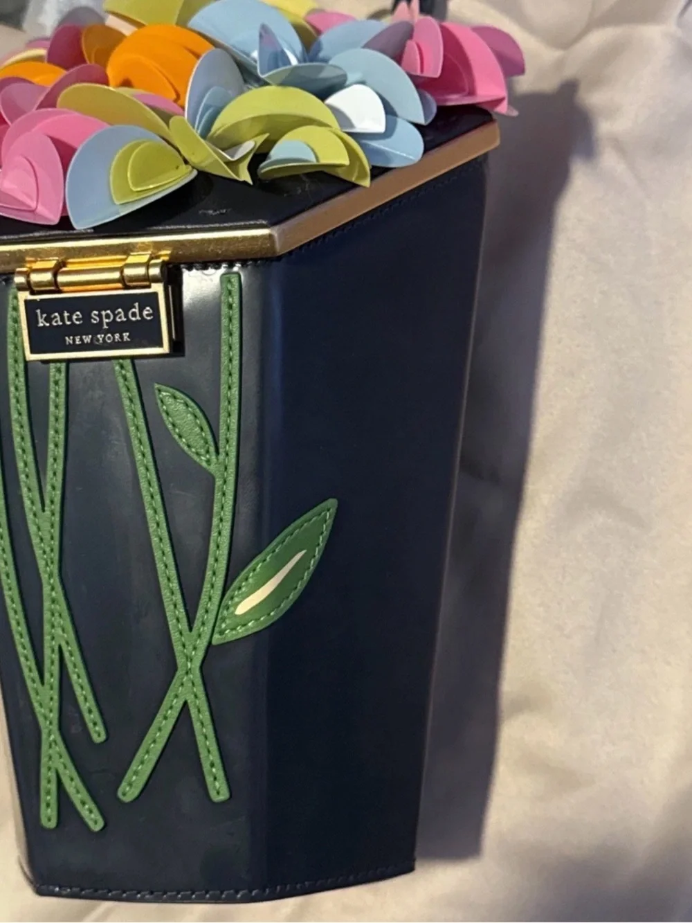 kate spade Floral Appliqué Top-Handle Mini Bag with Multicolor Flowers